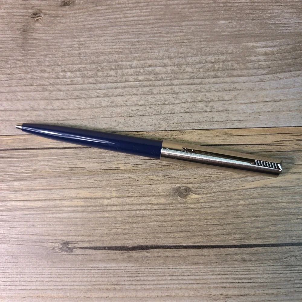 Parker Jotter Ballpoint Pen Navy Blue Silver Retractable Click Office Gift Case